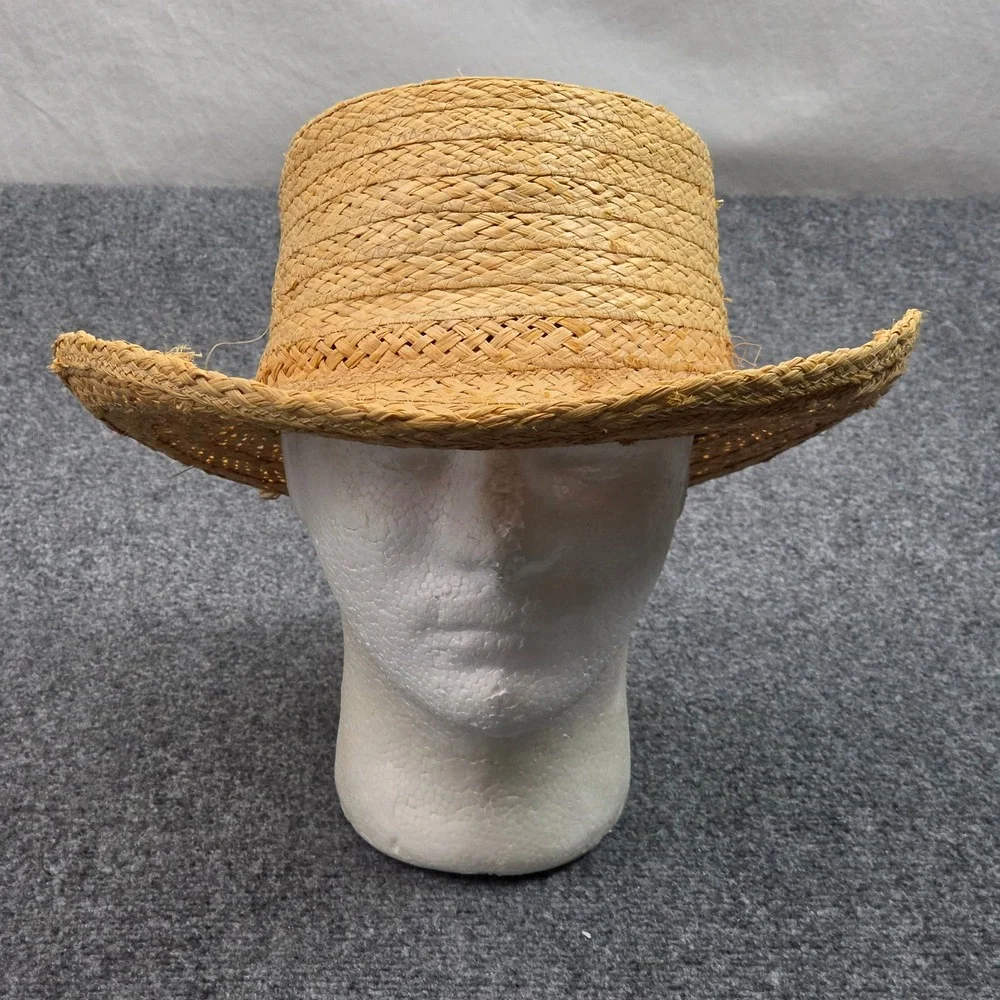 Vintage Cowboy Hat Straw Mens 7 1/4 Tan Stevens Raffia Western Rancher USA Made